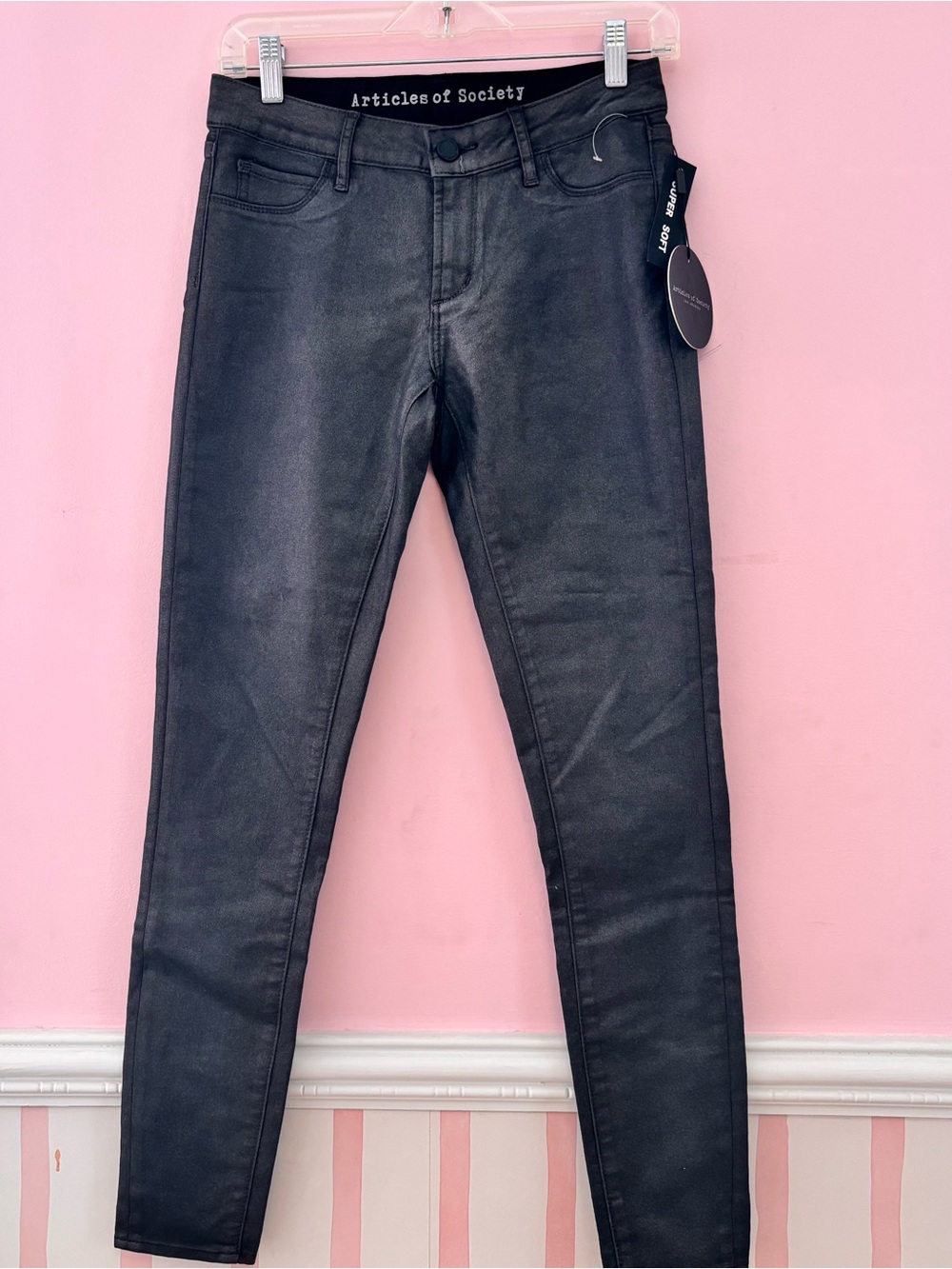 Articles of Society Women's Black/Grey  Skinny Coated Jeans